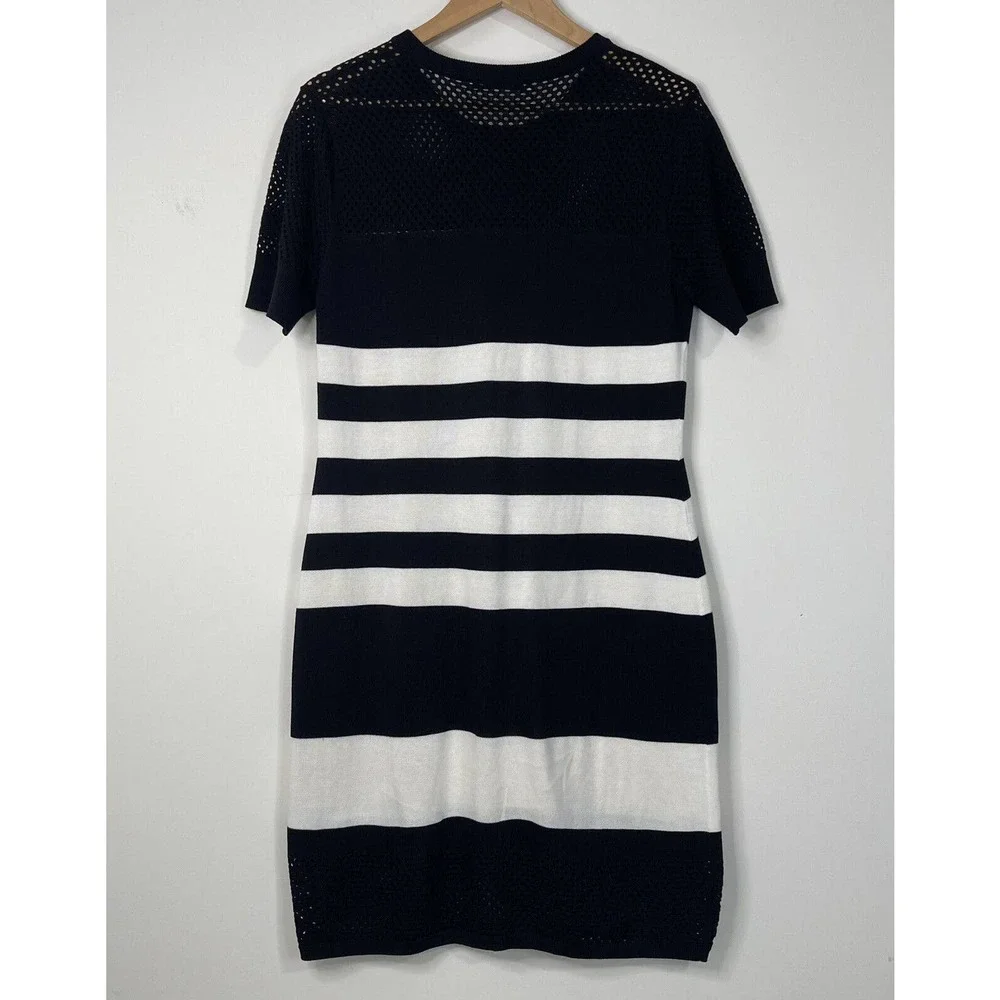 Trina Turk Striped Sheath Dress Size L Black Off White Lined